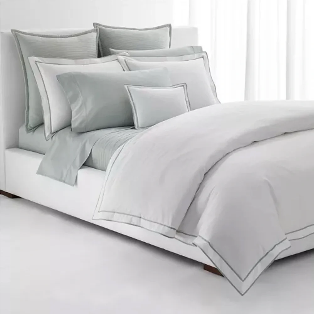 Lauren Ralph Lauren Spencer Sateen Border White Sage King Duvet Cover, NWT $420